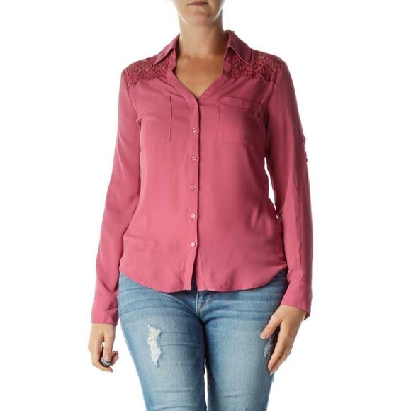 Express Tops - Express Pink Crocheted Back Shirt
